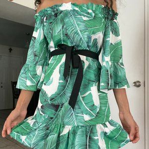 Green Leaf Off The Shoulder Dress
